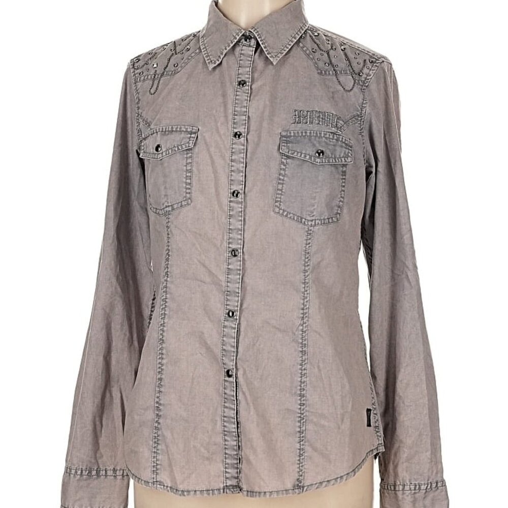 Harley-Davidson Women’s Studded Button Down Shirt – Gray – Size Large